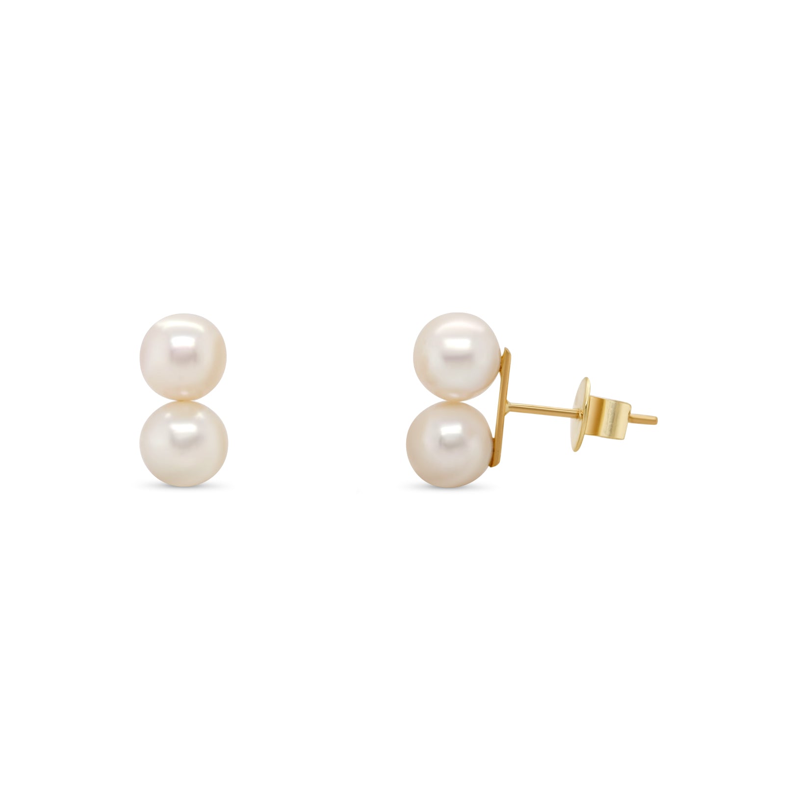 14k yellow gold double pearl modern estate stud earrings