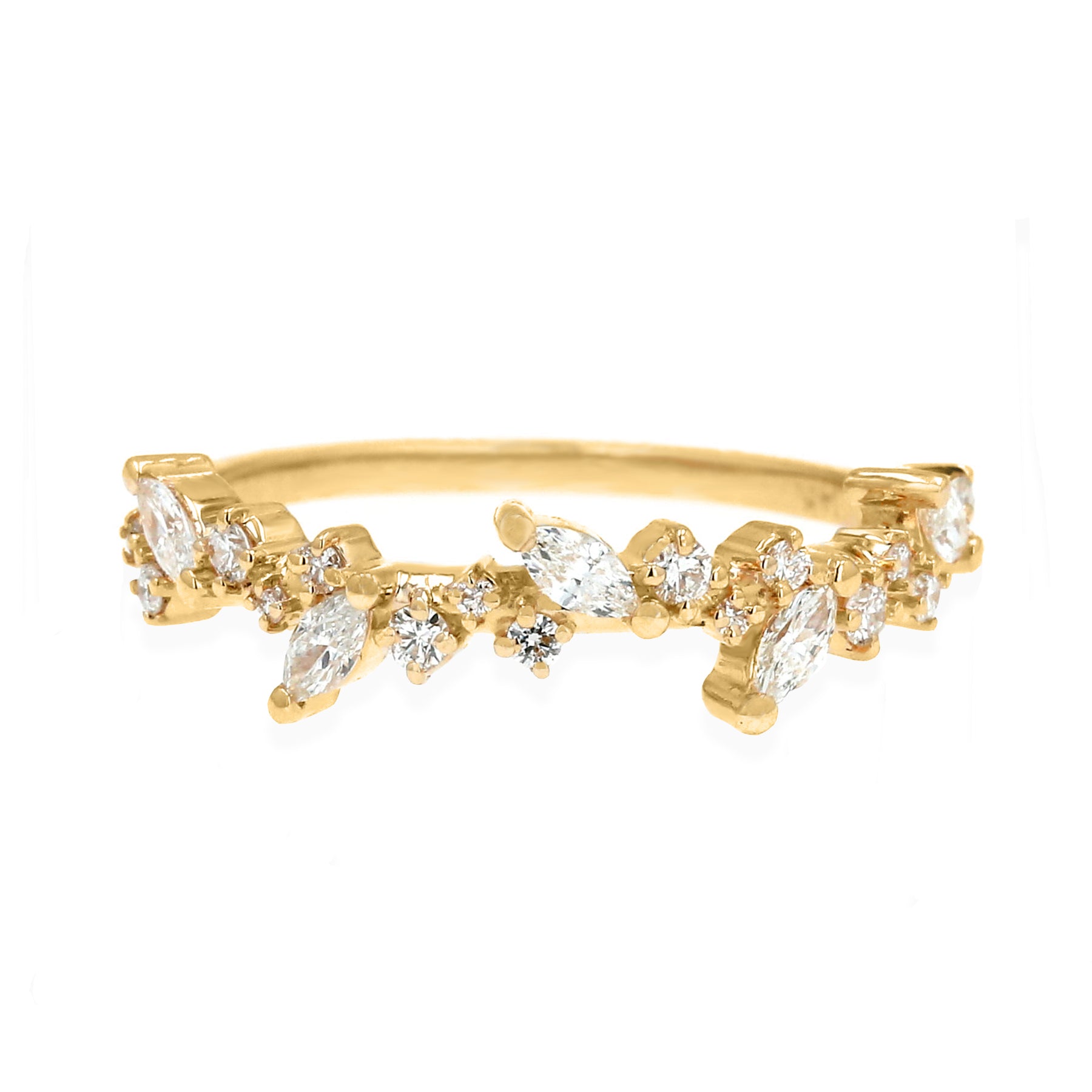 14k gold marquise cut diamond round brilliant cut diamond leafy wedding ring