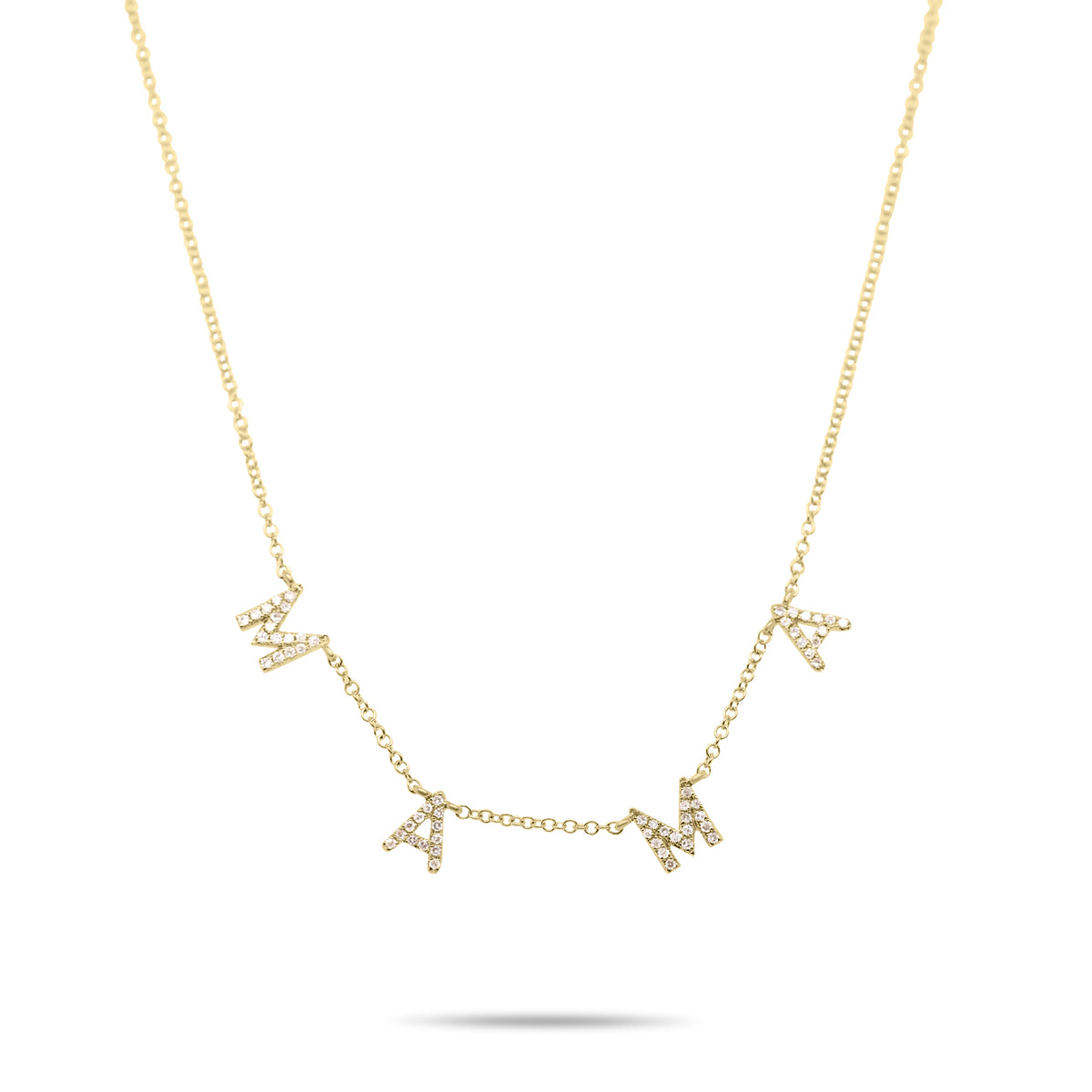 14k yellow gold diamond pave MAMA necklace