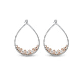 14k white and rose gold diamond pave with floating round cut diamonds drop earrings