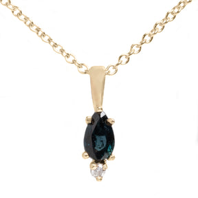 14k yellow gold 16" pear shape blue sapphire diamond pendant necklace