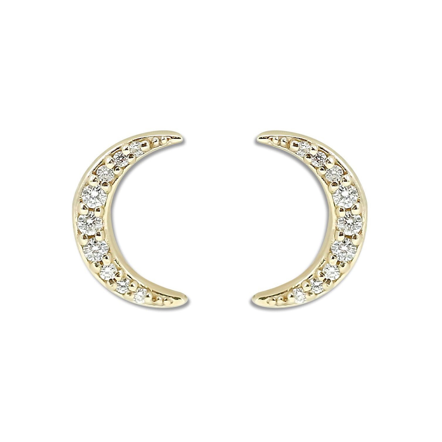 14k yellow gold half moon crescent diamond stud earrings ~0.10tcw diamonds