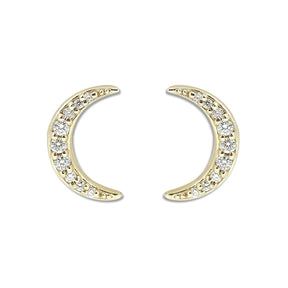 14k yellow gold half moon crescent diamond stud earrings ~0.10tcw diamonds