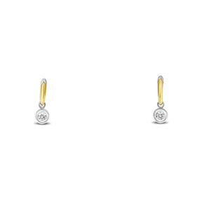 18k yellow gold and platinum small hoops bezel set diamond dangles estate earrings