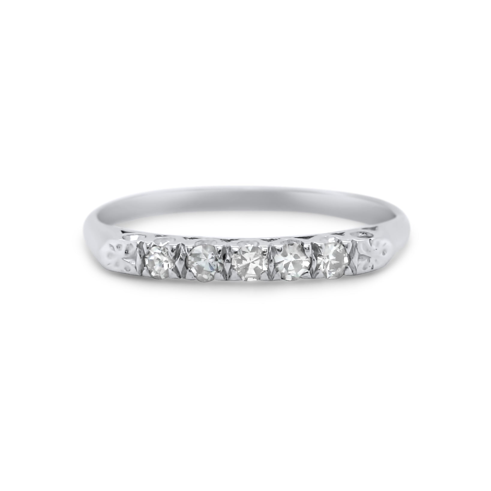 platinum single cut diamond estate wedding band 