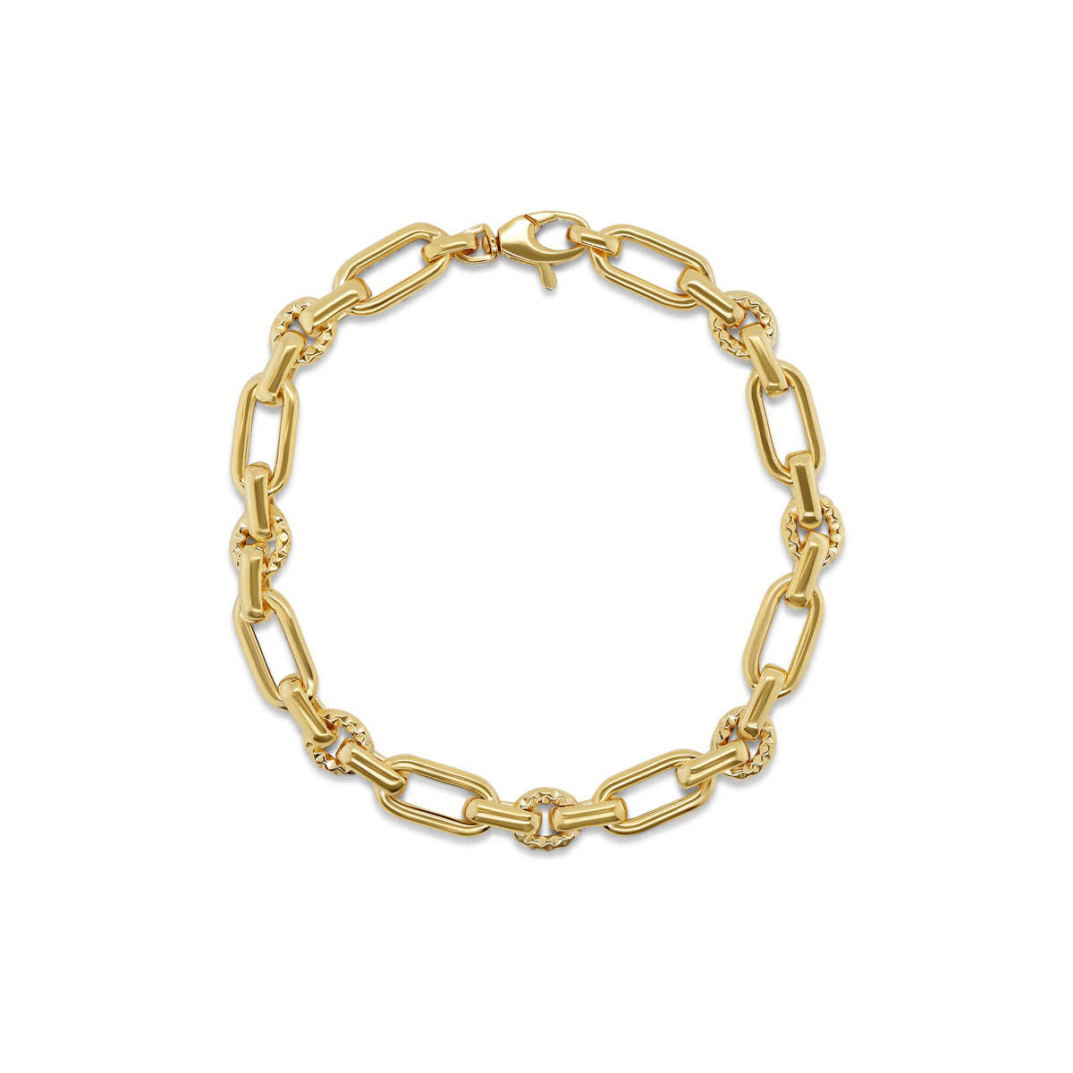 7.5 inch 14k yellow gold chunky chain alternating textured link bracelet