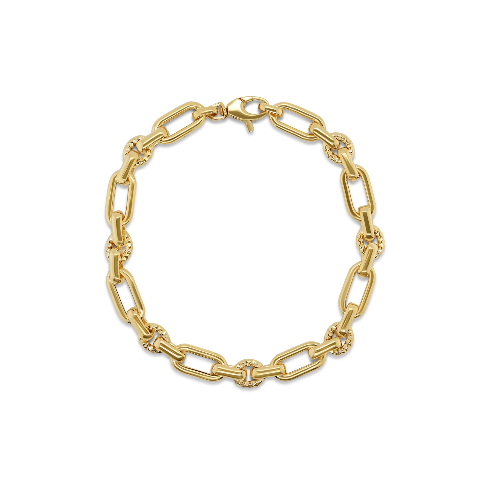 7.5 inch 14k yellow gold chunky chain alternating textured link bracelet