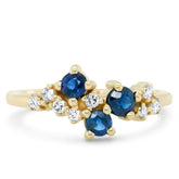 14k yellow gold blue sapphire and diamond cluster gemstone ring