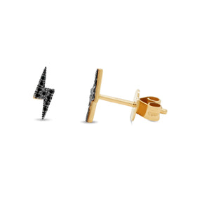14k yellow gold black diamond pave lightning bolt stud earrings