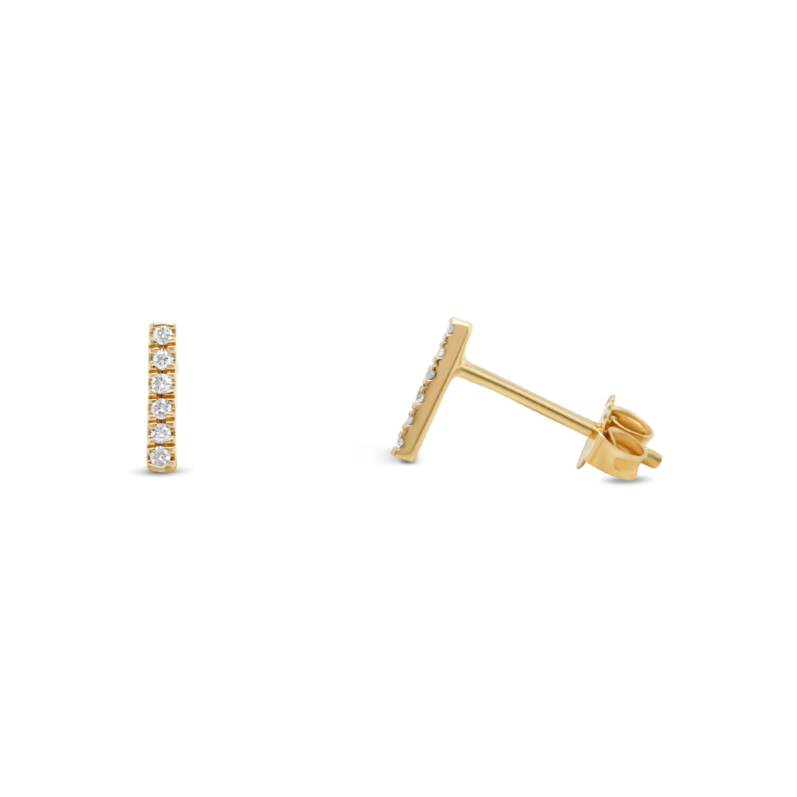 14k gold diamond bar stud earrings