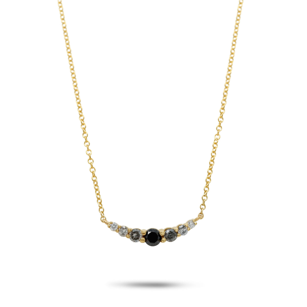 14k yellow gold black dark gray light gray diamond graduated curved necklace