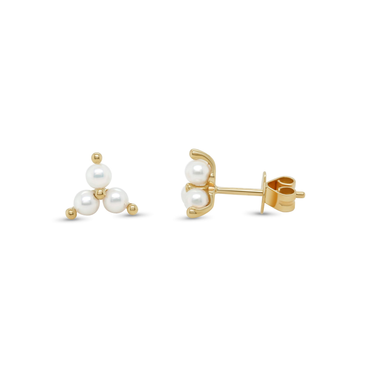 14k yellow gold pearl trio stud earrings