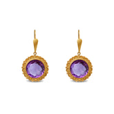 14k yellow gold estate dangle earrings lab grown amethyst with detailing 