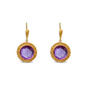 14k yellow gold estate dangle earrings lab grown amethyst with detailing 