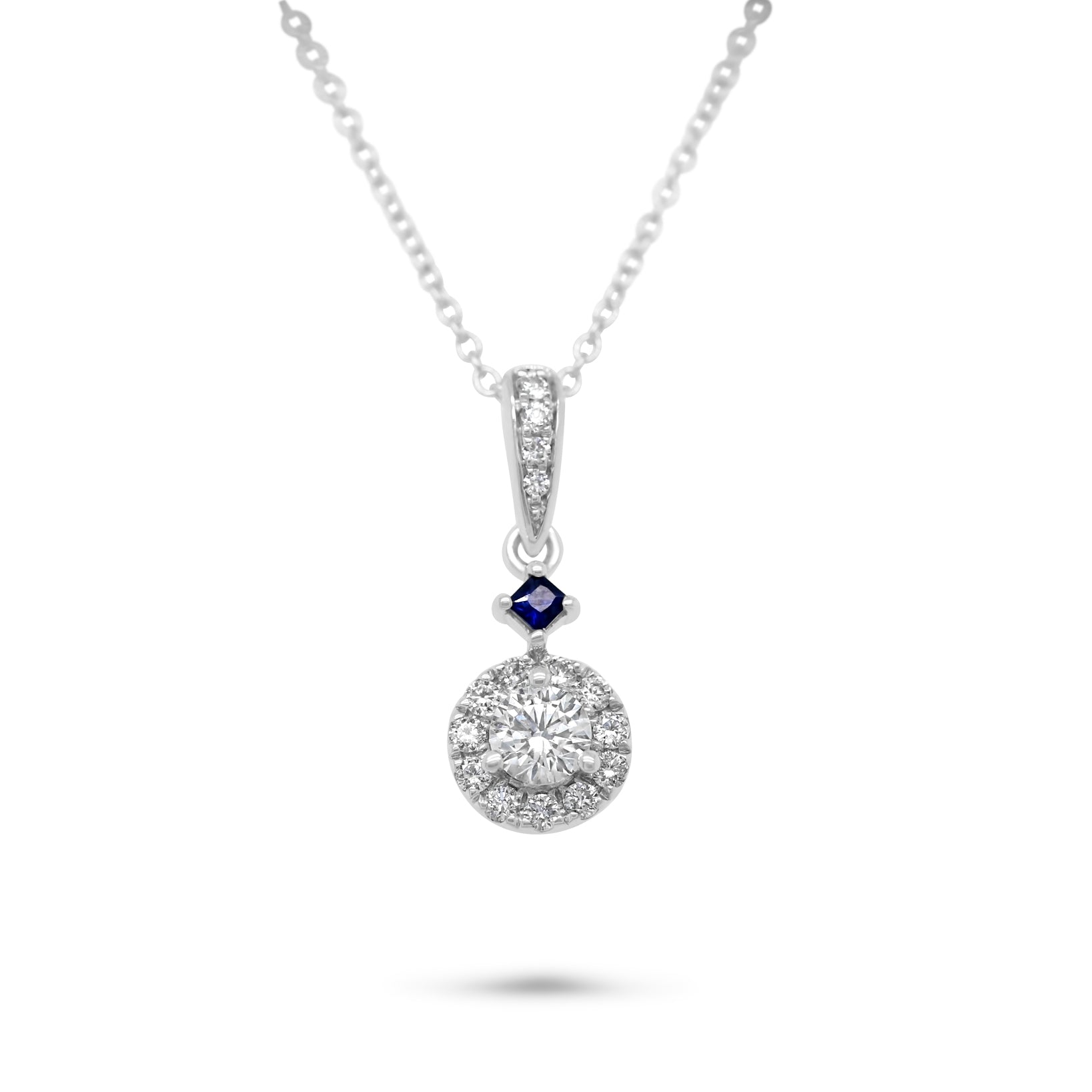 14k white gold diamond and sapphire vera wang estate pendant necklace