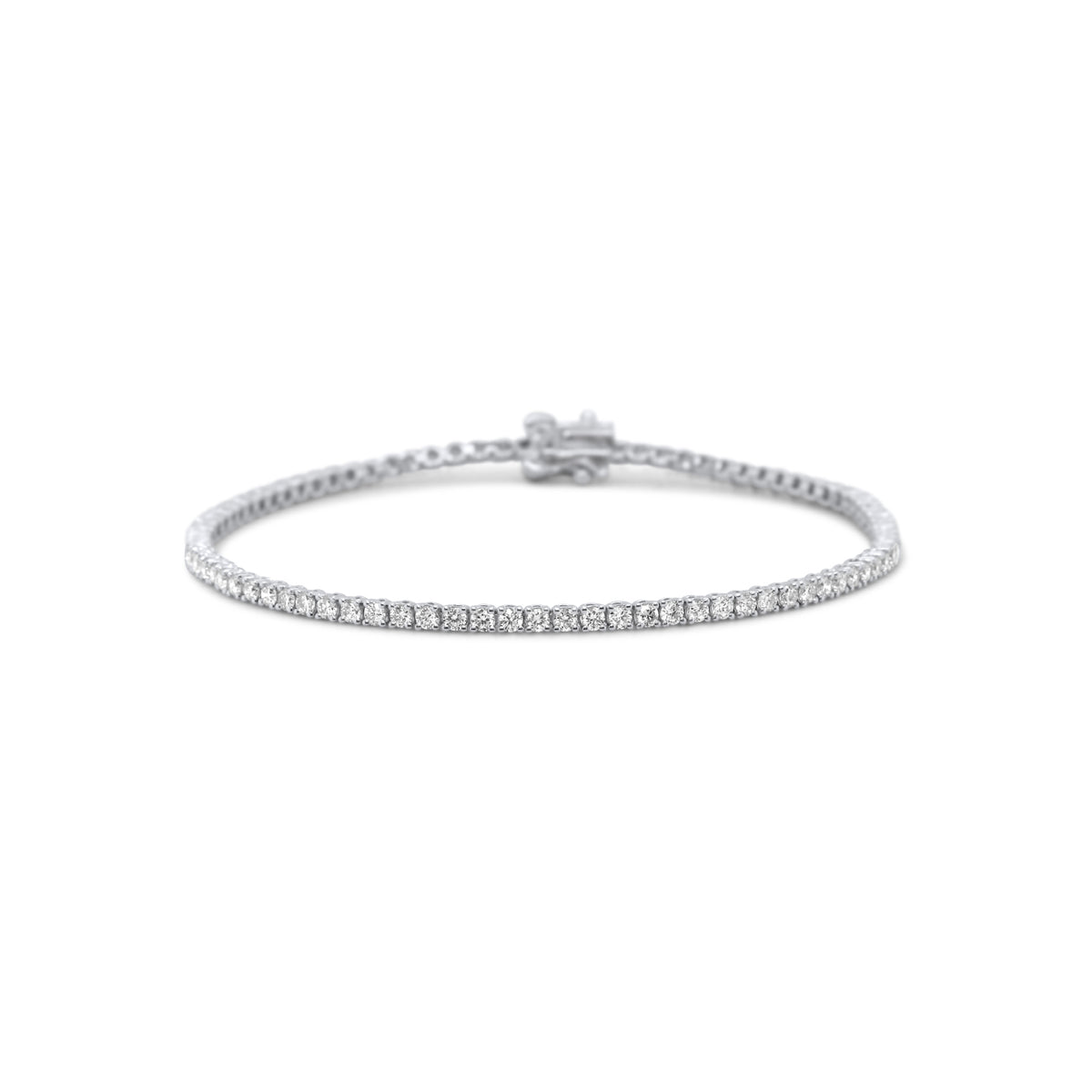 14k white gold lab grown diamond tennis bracelet with safety clasp