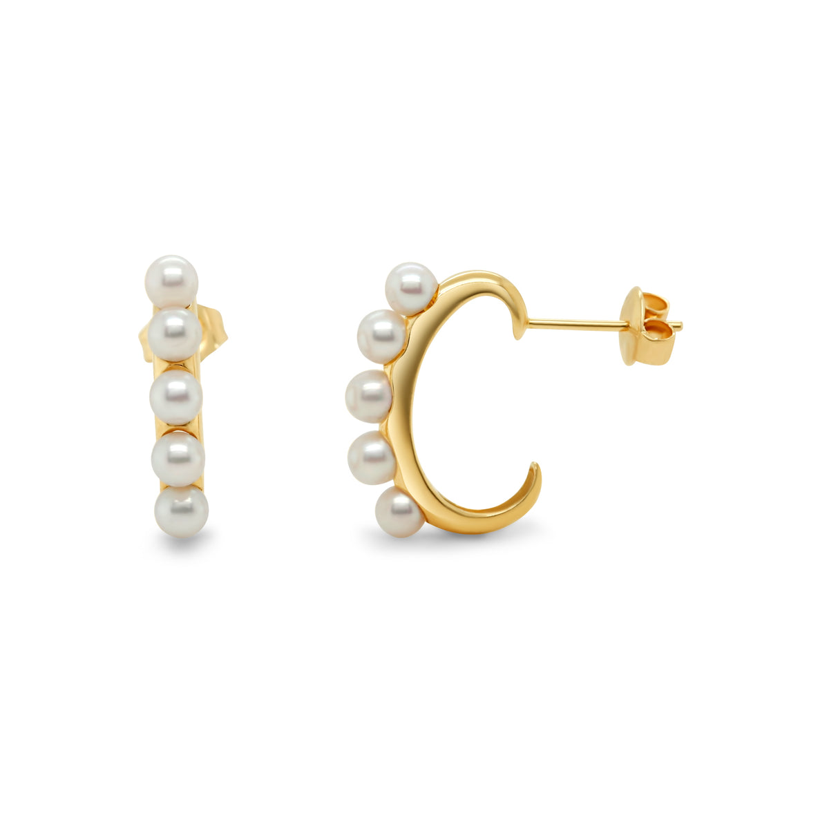 14k yellow gold 5 pearl stud post small hoop estate earrings