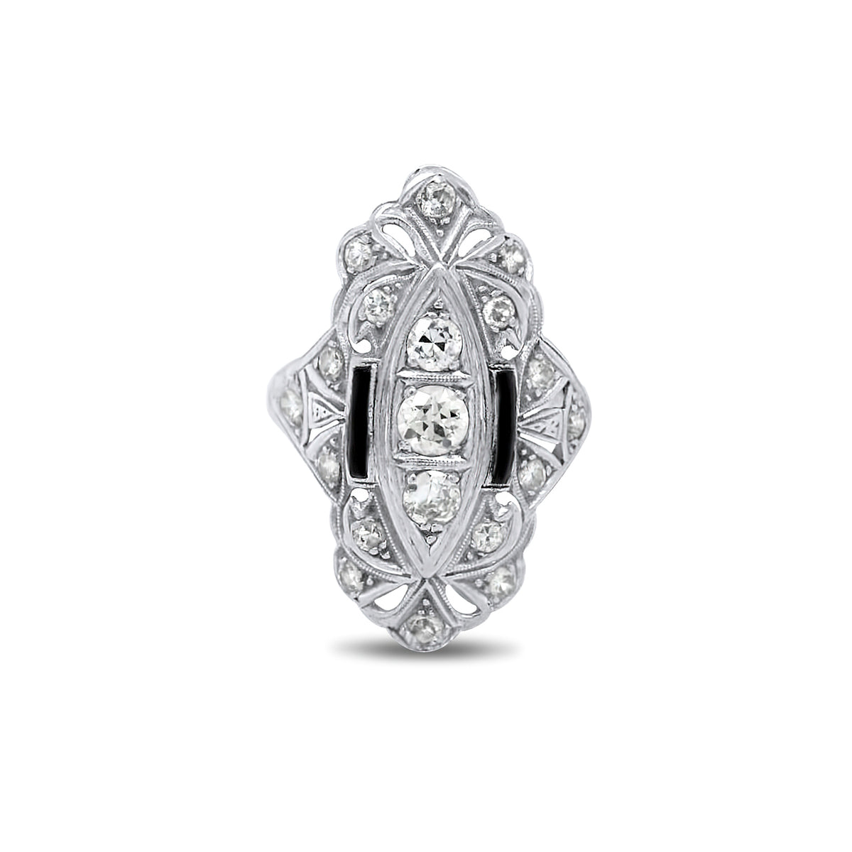 16k white gold diamond black onyx estate dinner ring