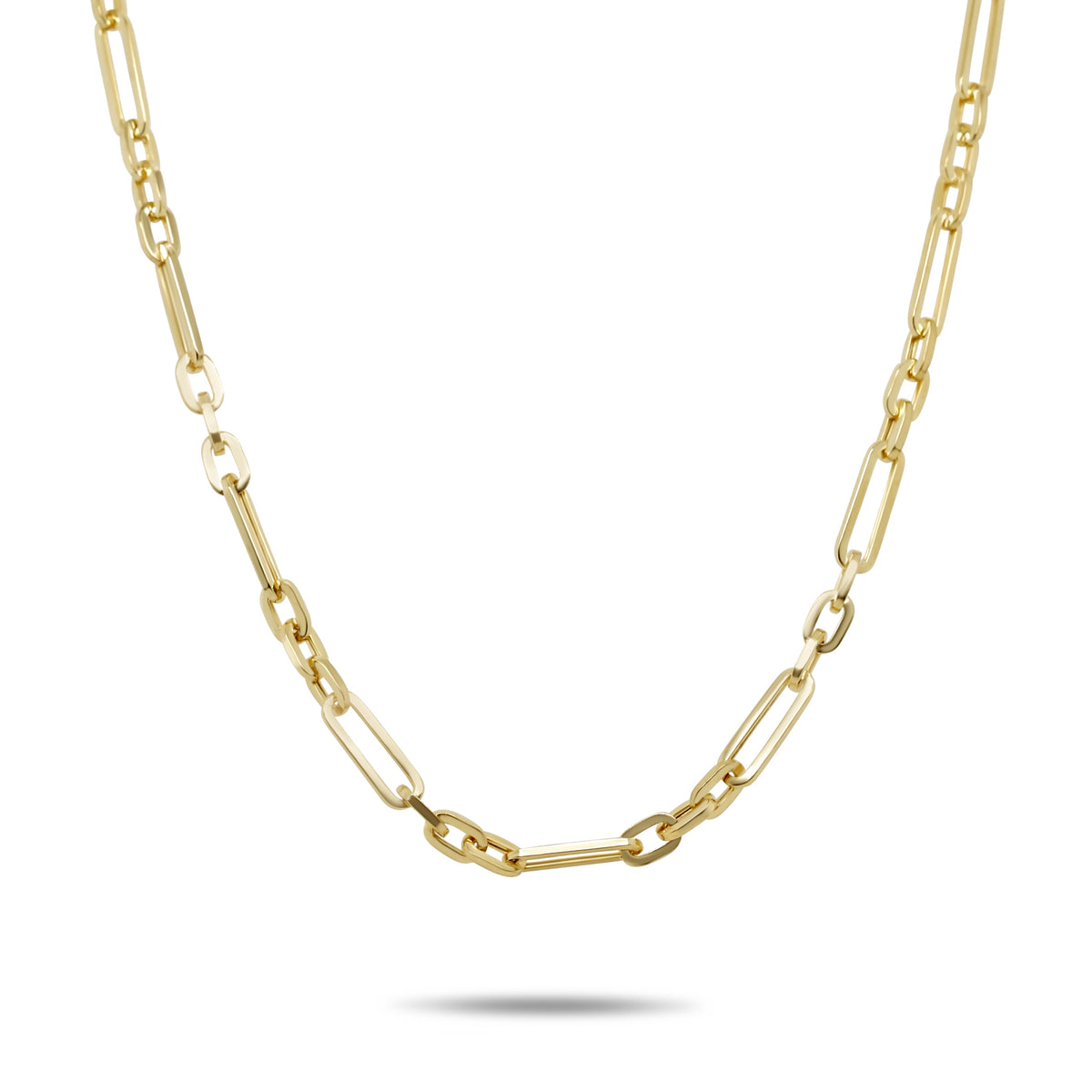 18 inch plain 14k yellow gold alternating chain necklace