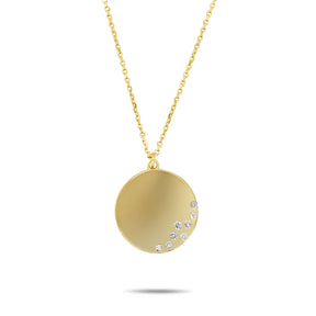 18 inch 14k yellow gold disc pendant with diamonds necklace
