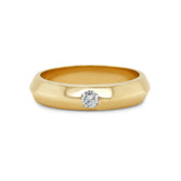 14k gold knife edge thick band with flush set round brilliant cut diamond neutral engagement ring