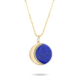 14k yellow gold moon diamond lapis gemstone charm pendant necklace on bead cut chain