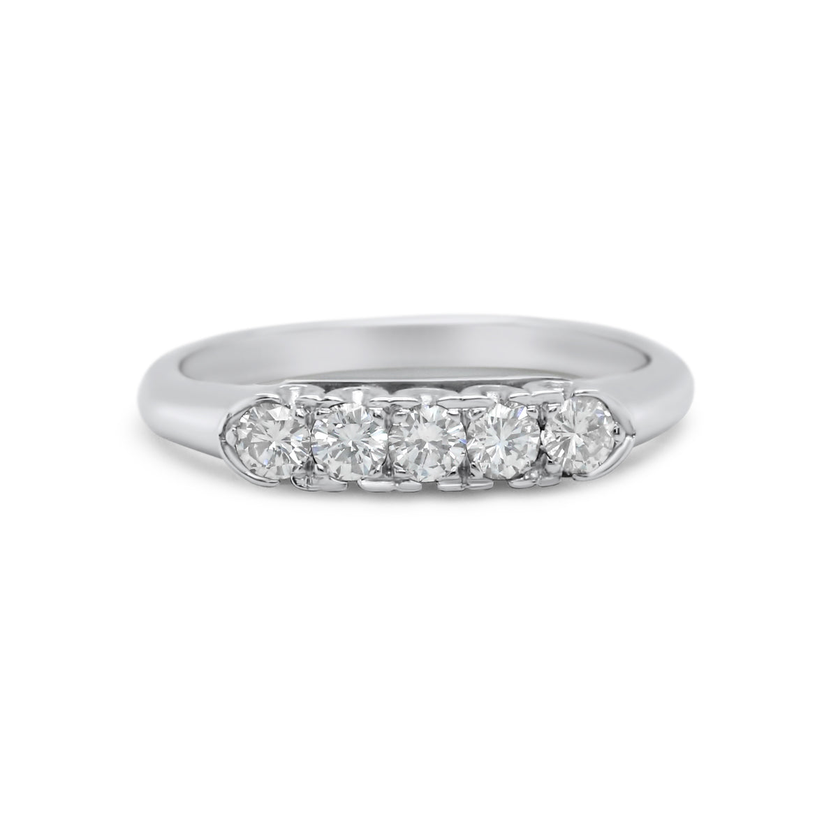 platinum five round stone set estate wedding band 