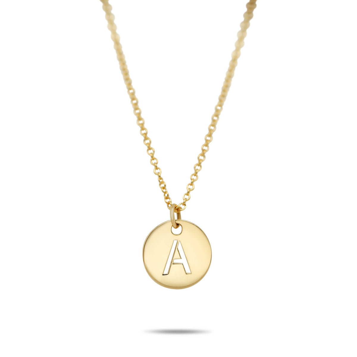 14k gold disc charm necklace with engraved initial personalization