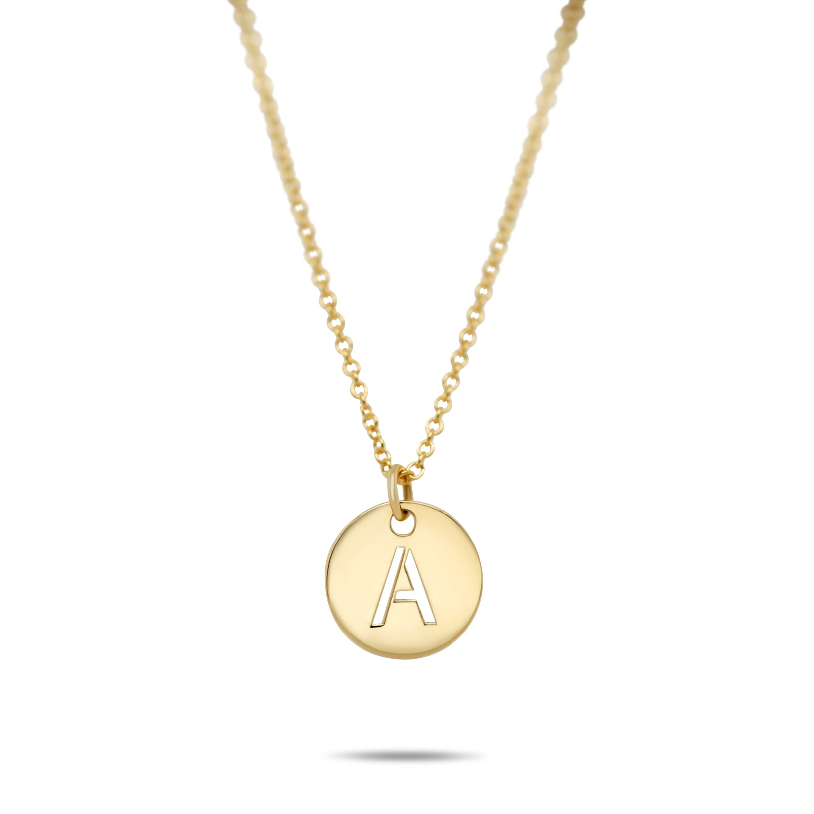 14k gold disc charm necklace with engraved initial personalization