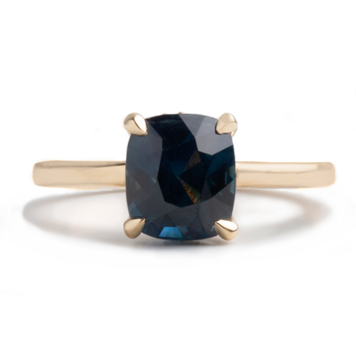 14k yellow gold 3.54 cushion cut Madagascar blue sapphire solitaire hidden diamond halo engagement ring