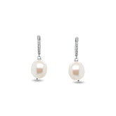 14k white yellow gold diamond pave small hoops with coin pearl dangle earrings 