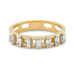 14k yellow gold baguette diamond chunky modern wedding band