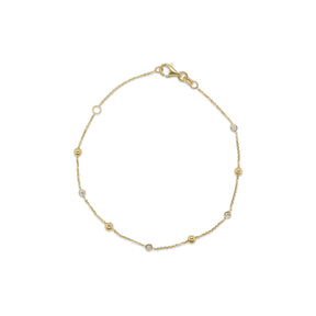 7 inch adjustable 14k yellow gold alternating diamond and gold bead station bracelet