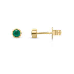 14k yellow gold bezel set round birthstone stud earrings garnet amethyst emerald ruby sapphire citrine