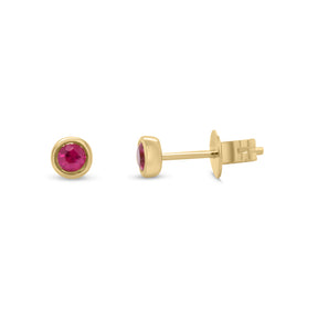 14k yellow gold bezel set round birthstone stud earrings garnet amethyst emerald ruby sapphire citrine