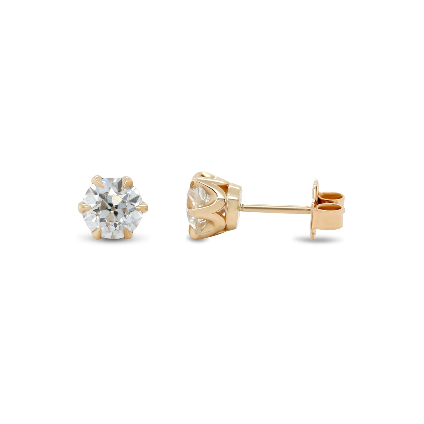 14k yellow gold 1.41tcw antique old european cut diamond stud earrings