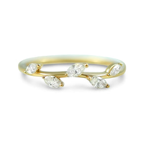14k yellow gold 1/3ct marquise diamond leaf wedding band or stack ring