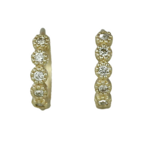 14k yellow gold bezel set diamond huggies with milgrain details under 500