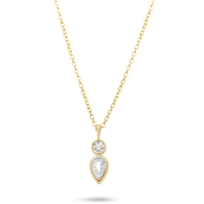 14k yellow gold light gray pear shaped rose cut bezel set diamond necklace on a 16in chain