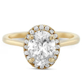 14k yellow, white, rose or peach gold oval diamond semi custom engagement ring with a diamond halo cathedral setting