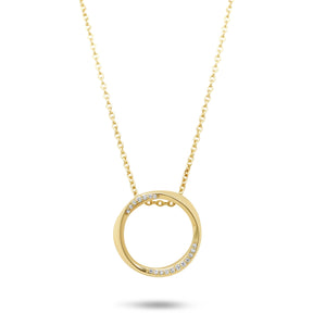 14k yellow or white gold mobius circle diamond necklace with a 16in chain