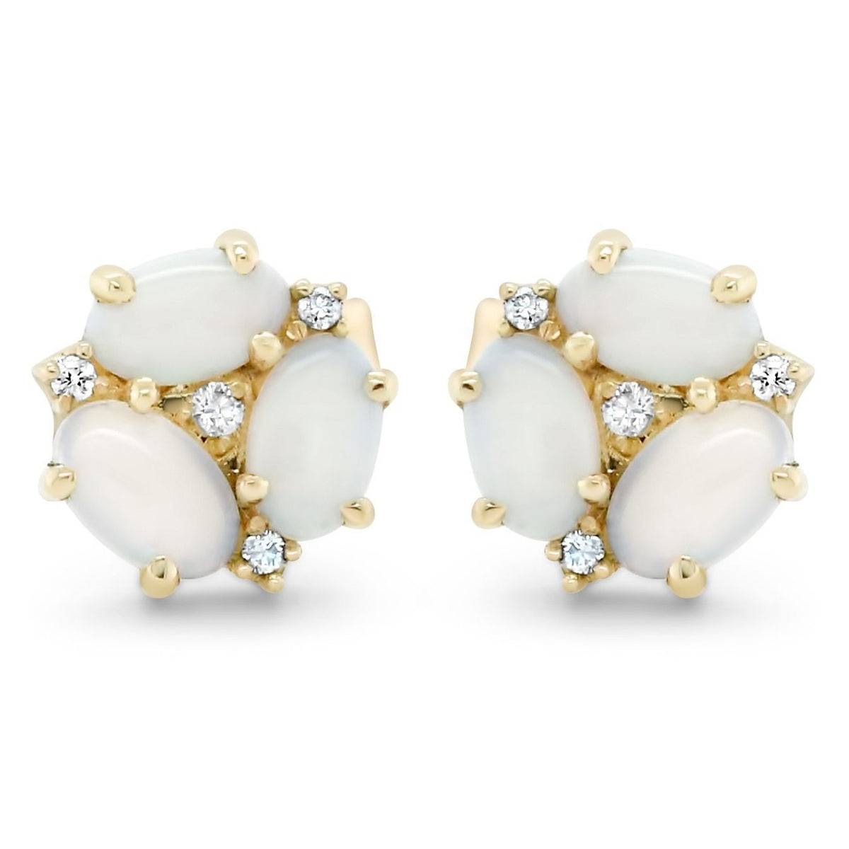14k yellow gold opal and diamond cluster stud earrings