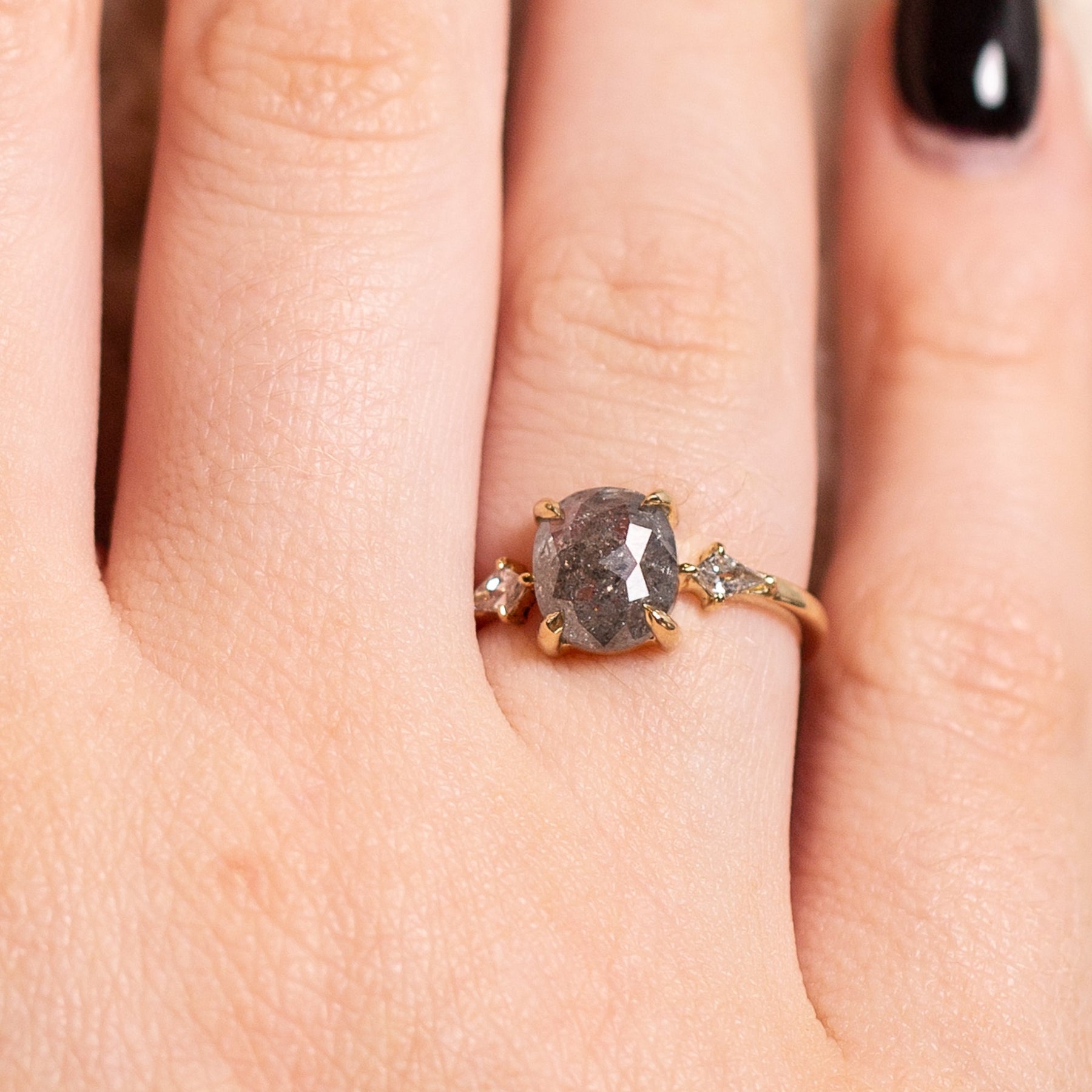 Hexagon diamond on sale engagement ring black