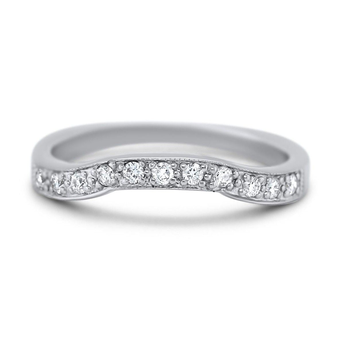 14k white gold diamond antique contour band